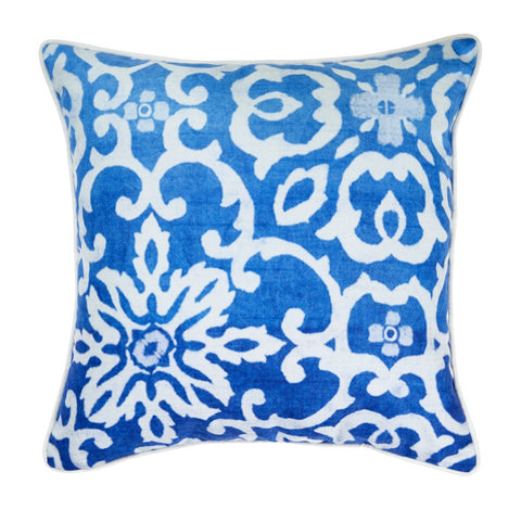 18" Blue and White Damask Throw Pillow Cover