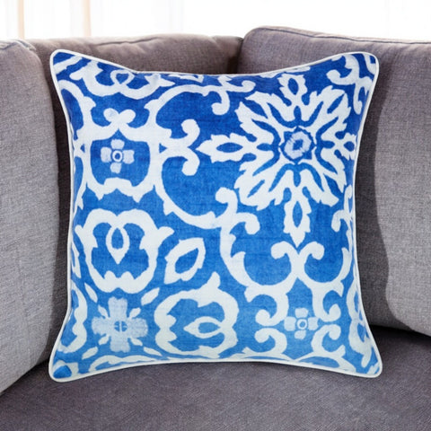 18" Blue and White Damask Throw Pillow Cover
