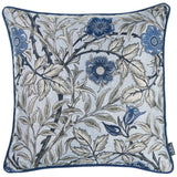 17" Beige And Blue Floral Fabric Throw Pillow Cover