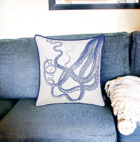 18" Blue And White Fabric Throw Pillow Cover