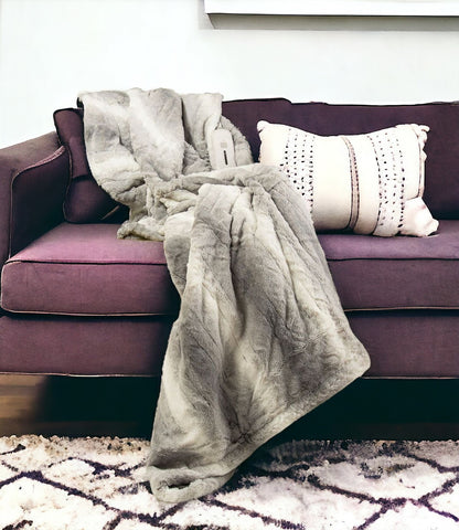50" X 60" Gray And White Heated Electric Striped Throw Blanket