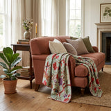 50" X 70" Pink and Ivory Kantha Cotton Floral Throw Blanket with Embroidery