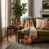 50" X 70" Black Green Red and Pink Kantha Cotton Patchwork Throw Blanket with Embroidery