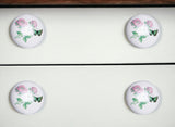Set of Twelve Pink White And Green Floral Ceramic Drawer Pull Knobs
