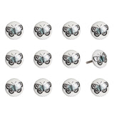 Set of Twelve Black And White Botanical Ceramic Drawer Pull Knobs