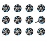 Set of Twelve Blue And Black Geometric Ceramic Drawer Pull Knobs