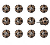Set of Twelve Brown And Black Geometric Ceramic Drawer Pull Knobs