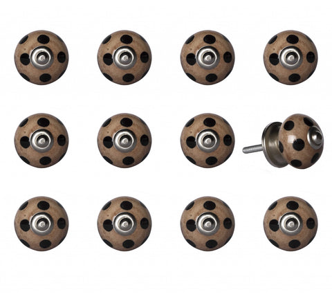 Set of Twelve Brown And Black Geometric Ceramic Drawer Pull Knobs
