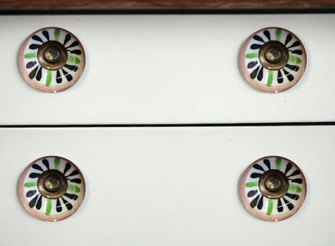 Set of Twelve Black And White Floral Ceramic Drawer Pull Knobs