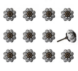 Set of Twelve Black And White Floral Ceramic Drawer Pull Knobs