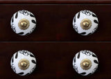 Set of Twelve Black And White Ceramic Drawer Pull Knobs