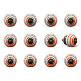 Set of Twelve Orange And White Geometric Ceramic Drawer Pull Knobs