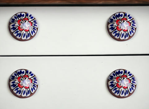 Set of Eight Blue And White Floral Ceramic Drawer Pull Knobs