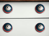 Set of Twelve Navy Blue And Red Geometric Ceramic Drawer Pull Knobs