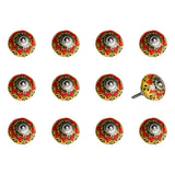 Set of Twelve Yellow And Black Floral Ceramic Drawer Pull Knobs