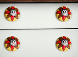 Set of Twelve Red And Yellow Floral Ceramic Drawer Pull Knobs