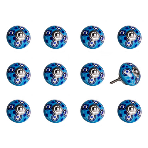 Set of Twelve Blue And White Botanical Ceramic Drawer Pull Knobs