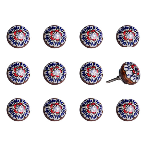 Set of Twelve Blue And White Floral Ceramic Drawer Pull Knobs