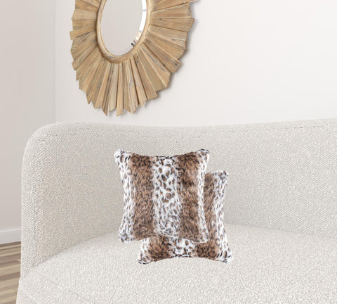 Set of Two 18" Brown White And Black Faux Fur Throw Pillows