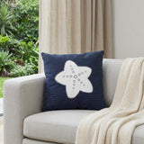 17" Blue and White Linen Throw Pillow