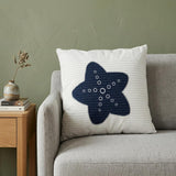 17" Blue and White Linen Throw Pillow