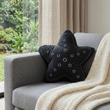 12" X 12" Blue and White Star Linen Throw Pillow