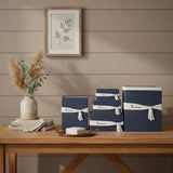13.5" X 17" X 22.5" Blue Fabric Basket With Bow  Decoration Set Of 5