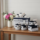 Set of Five Blue And White Rattan Basket