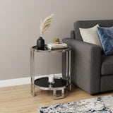22" Silver Glass Round Mirrored End Table With Shelf
