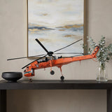 12" Orange Metal Hand Painted Model Airplane Tabletop Sculpture