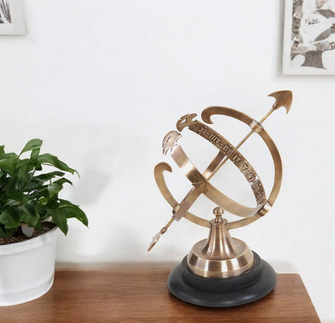 14" Brass And Black Metal Hand Painted Figurine Tabletop Sculpture