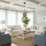 Natural and Black Iron and Rope Three Light Ceiling Light
