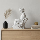 Vintage Look Off White Boy Sitting Statue
