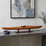 5" Brown Solid Wood Hand Painted Model Boat