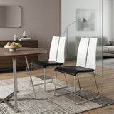 Set of Two Black and Silver Upholstered Faux Leather Dining Side Chairs