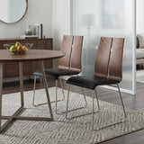 Set of Two Black and Silver Upholstered Faux Leather Dining Side Chairs