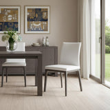Set of Two White and Gray Upholstered Faux Leather Dining Side Chairs
