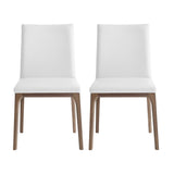 Set of Two White and Brown Upholstered Faux Leather Dining Side Chairs
