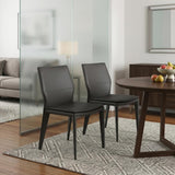 Set of Two Gray Slipcovered Upholstered Faux Leather Dining Side Chairs