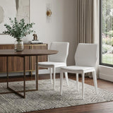 Set of Two White Slipcovered Upholstered Faux Leather Dining Side Chairs