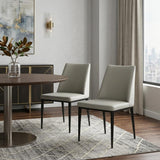 Set of Two Gray and Black Upholstered Faux Leather Dining Side Chairs