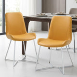 Set of Two Orange and Silver Upholstered Dining Side Chairs