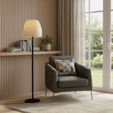 60" Black And White Metal Floor Lamp With White Bowl Shade