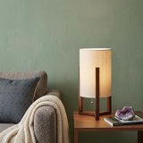 17" Brown Solid Wood Bedside Table Lamp With Natural Cylinder Shade
