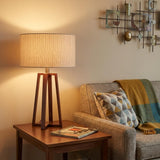 Walnut Wood Finish Linen Fabric Shade Table Lamp