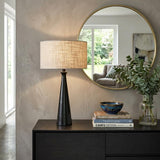 22" Black Metal Geo Triangle Table Lamp With Beige Drum Shade