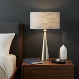 22" Silver Metal Table Lamp With Gray Drum Shade