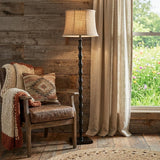 62" Brown And Black Floor Lamp With Beige Burlap Shade