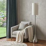 68" Silver Floor Lamp With White Fabric Drum Shade