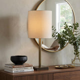 22" Antiqued Brass Metal Cylinder Table Lamp With Off White Drum Shade
